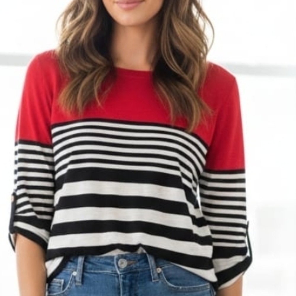 Express Women's Striped Black and White Top